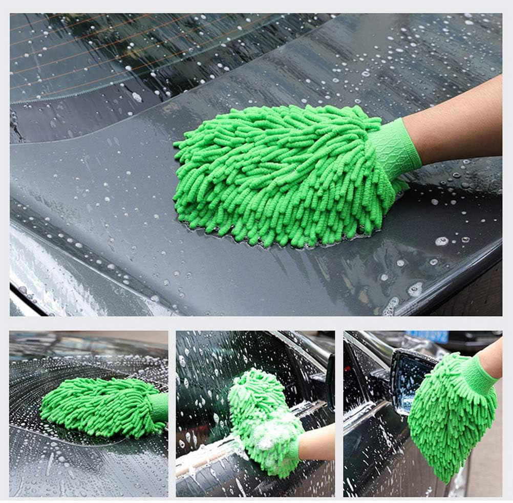 4 Pcs Microfibre Noodle Car Wash Mitts, Double Sided Easy to Use Car Washing Supplies Super Absorbent Cleaning Mitts Microfibre Gloves for Car Household Cleaning(Random Color)